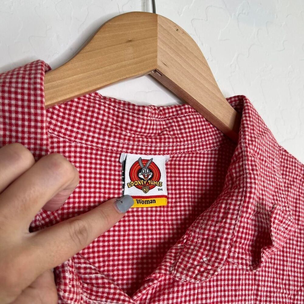 Looney Tunes Red & White Check Short Sleeve Button Up Shirt - Picture 6 of 9